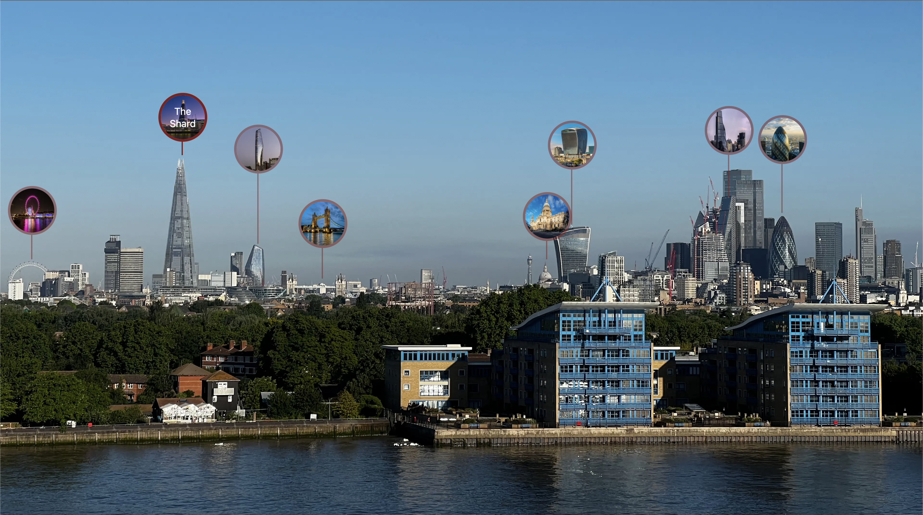 Screenshot of the London Towers application, showing the skyline of central London